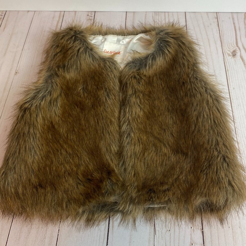 CAT & JACK Faux Fur Vest Girls size XS Brown Tan